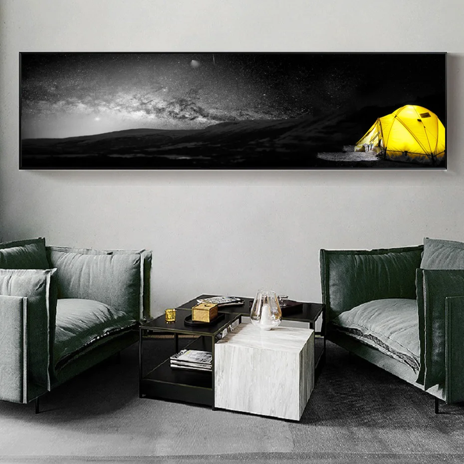 

Nordic Black Yellow Forest Tent Canvas Prints Posters Wall Art Travel Night View Canvas Paintings for Living Room Home Decor