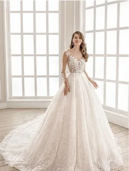 شراءفساتين زفاف 2020 100% صور حقيقية فاخرة تراين شابل دانتيل زين عاري الكتفين فستان زفاف Vestido XF18077