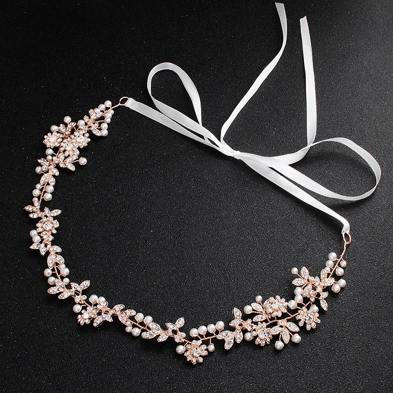 

New Rose Gold Silver Pearl Wedding Headband tiara Headpiece Hair Vine Bridal Hair Accessories Prom Dinner Dress Hair Jewelry