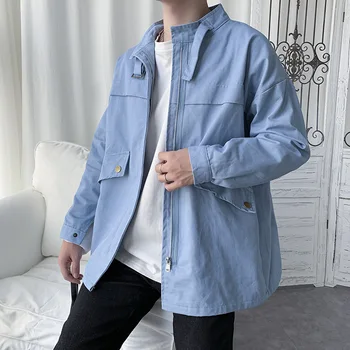 

Japanese retro new outfits in the fall and winter jacket men's pure color loose leisure coat pocket zipper handsome streetwear
