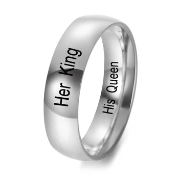 

Her King&His Queen Customized Rings For Couple New Design Stainless Steel Silver Rose Gold Engraved Ring For Lover SL-031