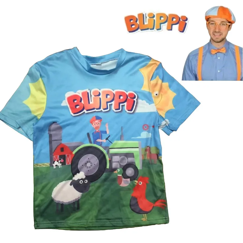 Детская футболка с надписью «tv Blippi»; футболка для косплея; футболка с короткими рукавами; топы; блузка; синие футболки; костюм