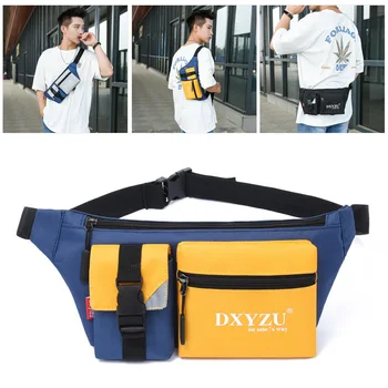 

New Korean style personality color-blocking sports waist bag men's messenger bag Trendy cool fan multifunctional chest bag