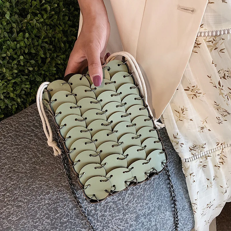

Bohemia Splice Bucket Bags For Women 2019 Small PU Leather Drawstring Crossbody Bags Ladies Purses Chain Shoulder Messenger Bag