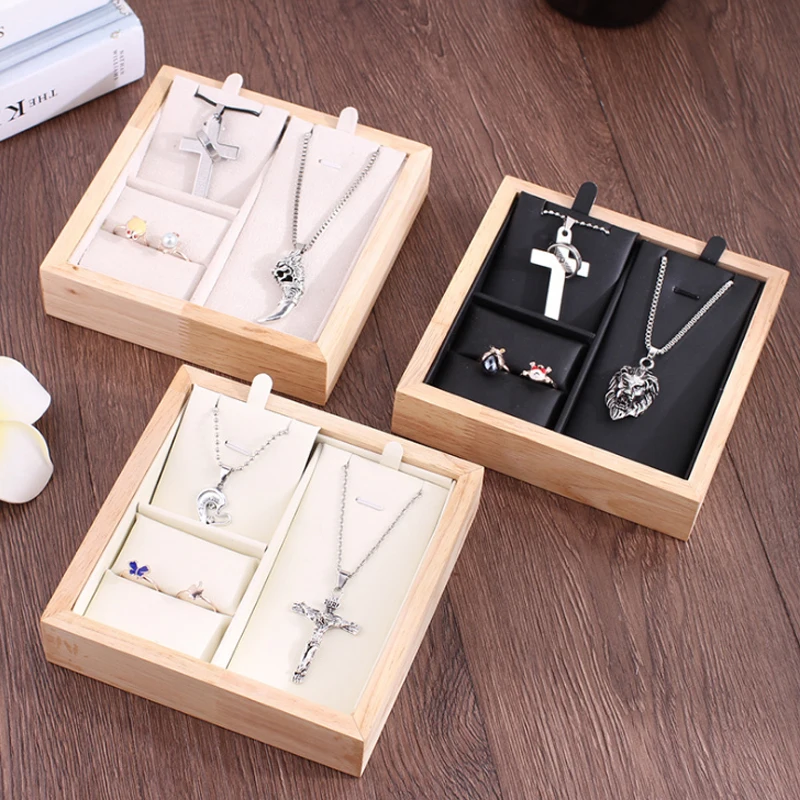 

Hot Sale High-end wood/pu/Velvet Ring Pendant Necklace Jewelry Display Stand Shelf Showcase Pendant Organizer Holder Rack Stock