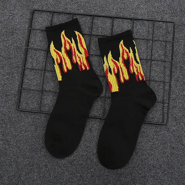 2 Pairs Trendy Socks Men Street Hip-Hop Style Middle Tube Socks Breathable Skateboard Sports Long Tube Basketball Socks N20001-2P-huanghuo
