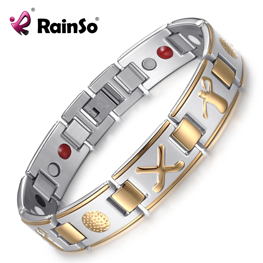 RainSo магнитный браслет из нержавеющей стали для женщин, модные ювелирные изделия из серебра и золота, цепочка с энергетическими элементами для здоровья