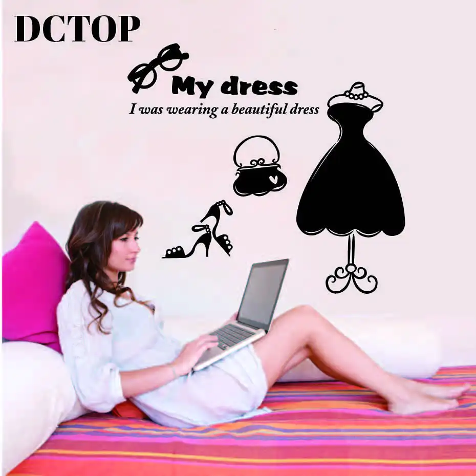 Wearing Beautiful Dress High Heels Sticker Inspiration Quote Vinyls Decals on Wall Wardrobe decoration Kids girl Room Home Mural (6)