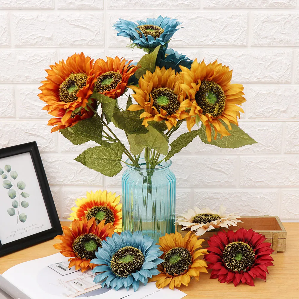 

Large Silk Sunflower Handmade Artificial Flowers Head For Wedding Box Decoration DIY Garland Decorative Floristry Flowers