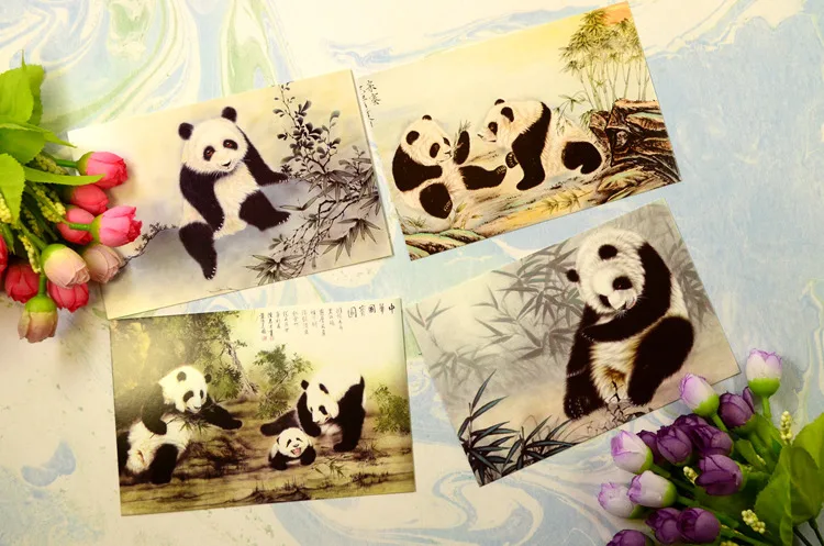 20sheets Chinese style Ink painting traditional Chinese painting national treasures Playful panda postcards Greeting Card/Wish