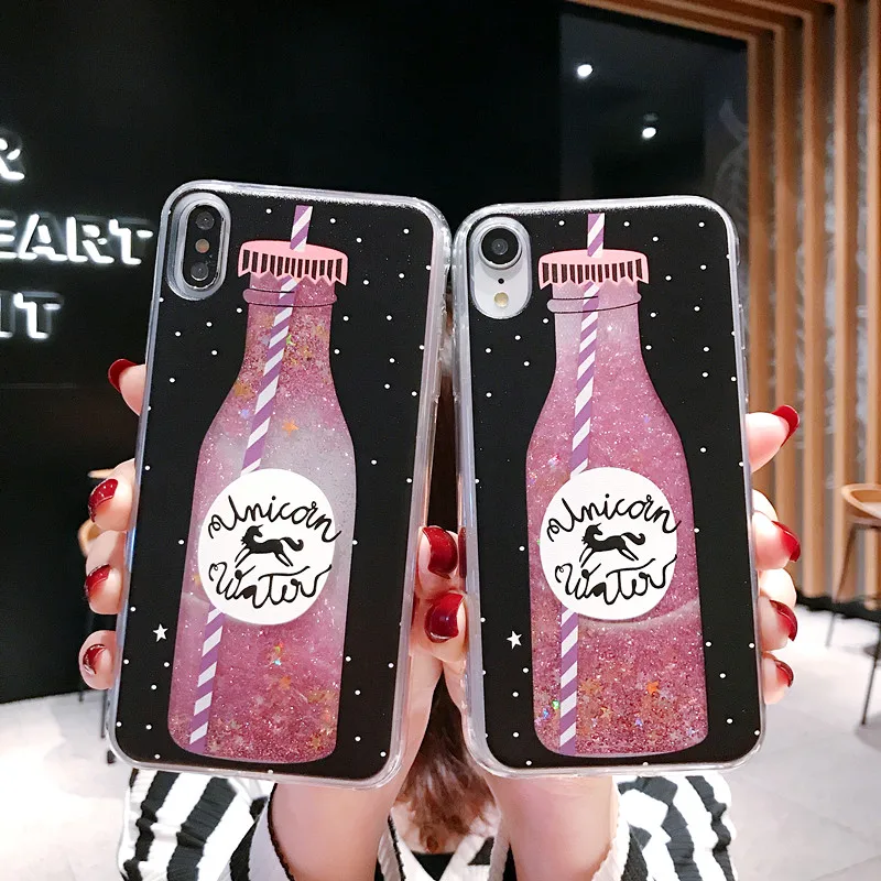 Чехол для телефона с блестящей бутылкой и зыбучим песком iPhone X XS Max XR блестящий