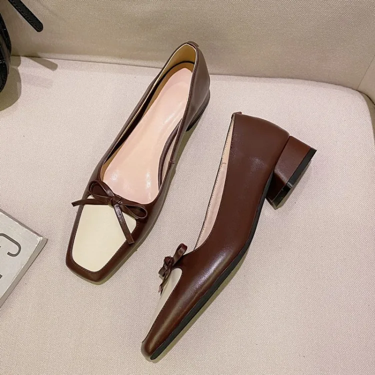 

French Retro Square Head Kitten Heels 2020 Spring And Autumn Fashion Mixed Colors Elegant Casual Women's Large Size Shoes Women'