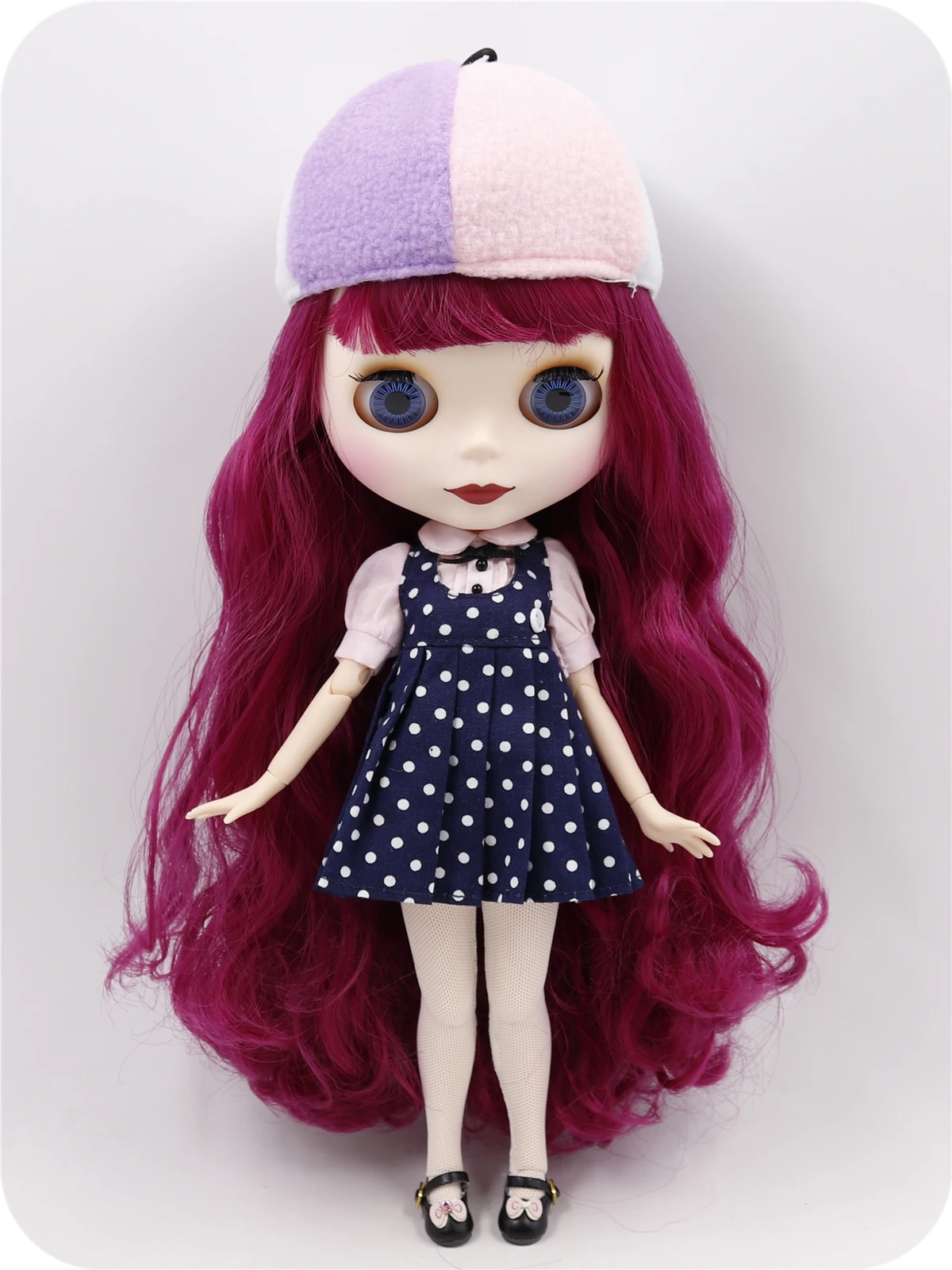 Neo Blythe Doll Blue Polka Dot Dress with Hat & Stockings 1