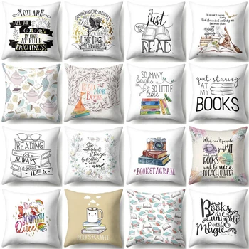 

Book Day Polyester Pillowcase Printed Reading Letters Case On Pillow Cushion Cover Black White Decorative Pillowcover 40565