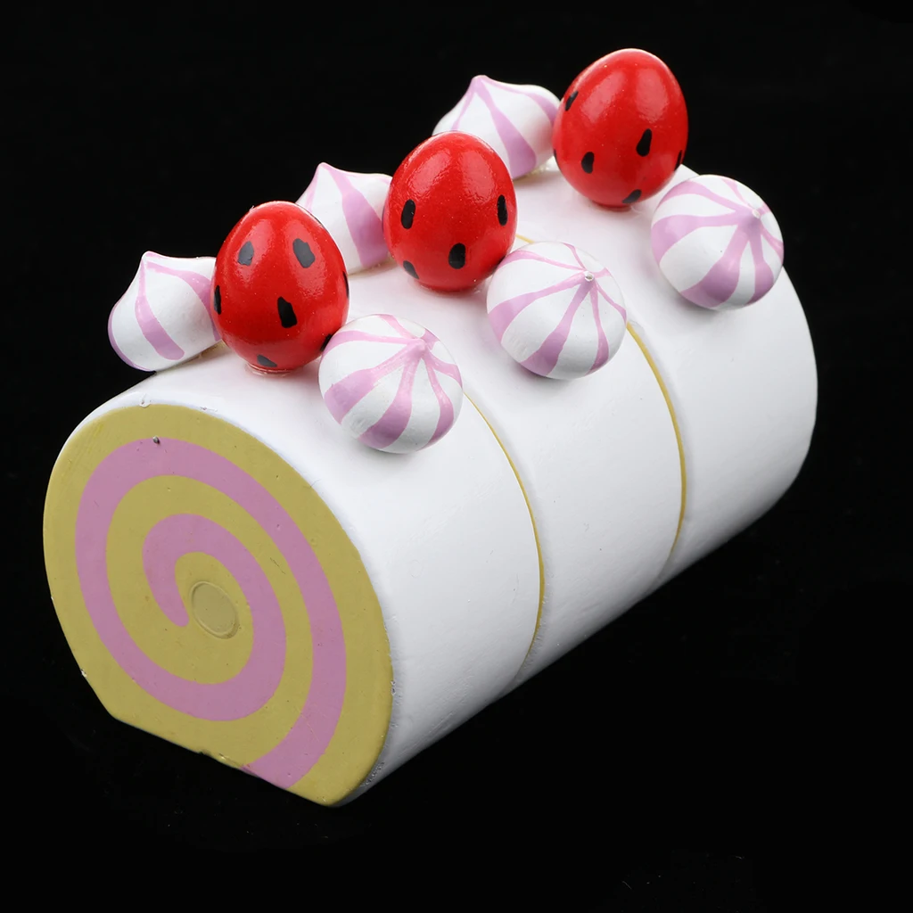 Wooden Strawberry Cake for Kids Toddler Birthday Party Pretend Play Toy