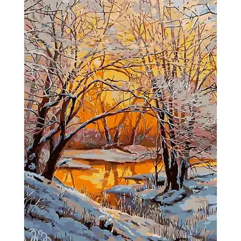 

SELILALI Tree At Winter Snow Dusk Landscape Painting By Numbers Kits HandPainted Diy Framed Home Decoration Artcraft Kids Gift