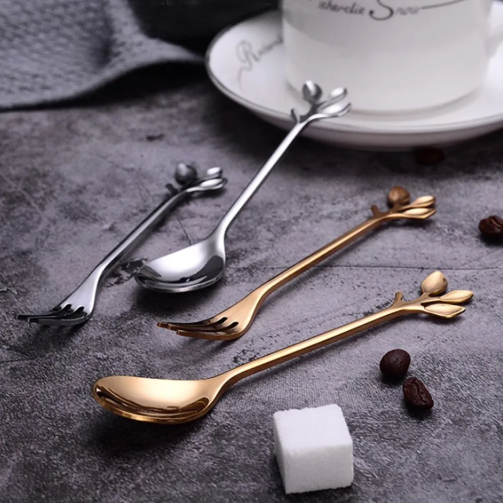 stainless steel coffee spoon teaspoon creative leaf shaped small