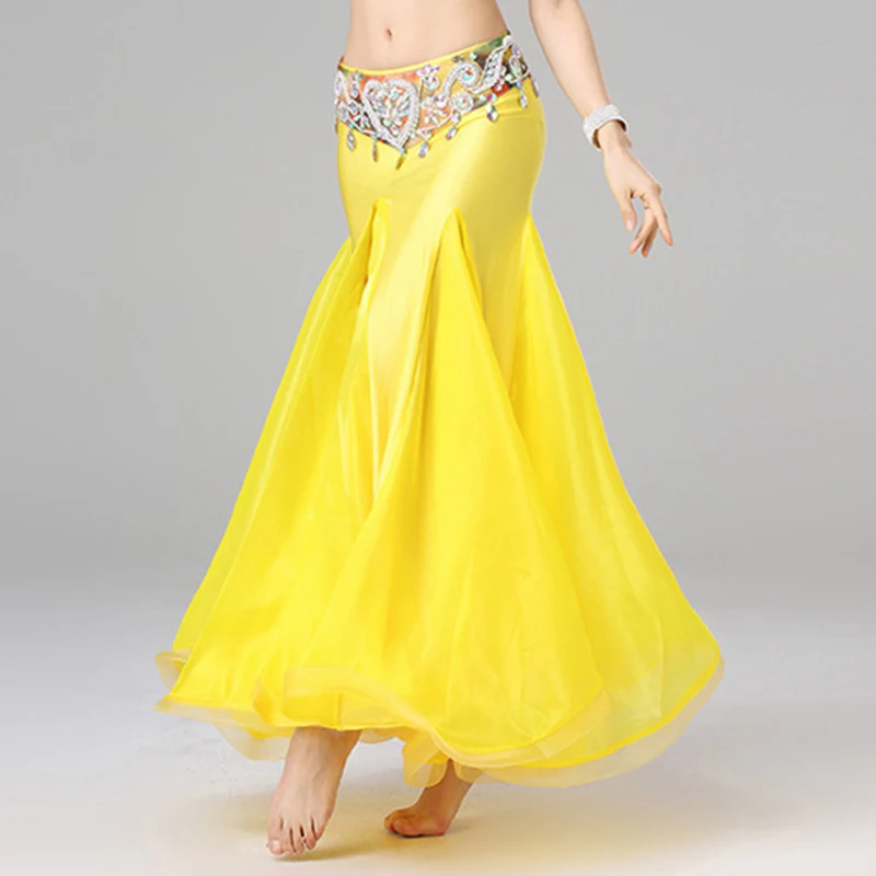 Желтые юбки для танца живота для женщин, роскошные юбки для танца живота(без пояса), восточные костюмы для танца живота, юбки