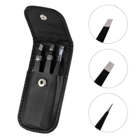 3 PCS/Set Eyebrow Tweezers Stainless Steel Point Tip/Slant Tip/Flat Tip Hair Removal Makeup Tools Accessory with Black Bag Case 1