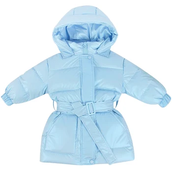

Children's jacket thickened white duck down coat winter new girl's medium and long waistband with buckle girl's down jacket
