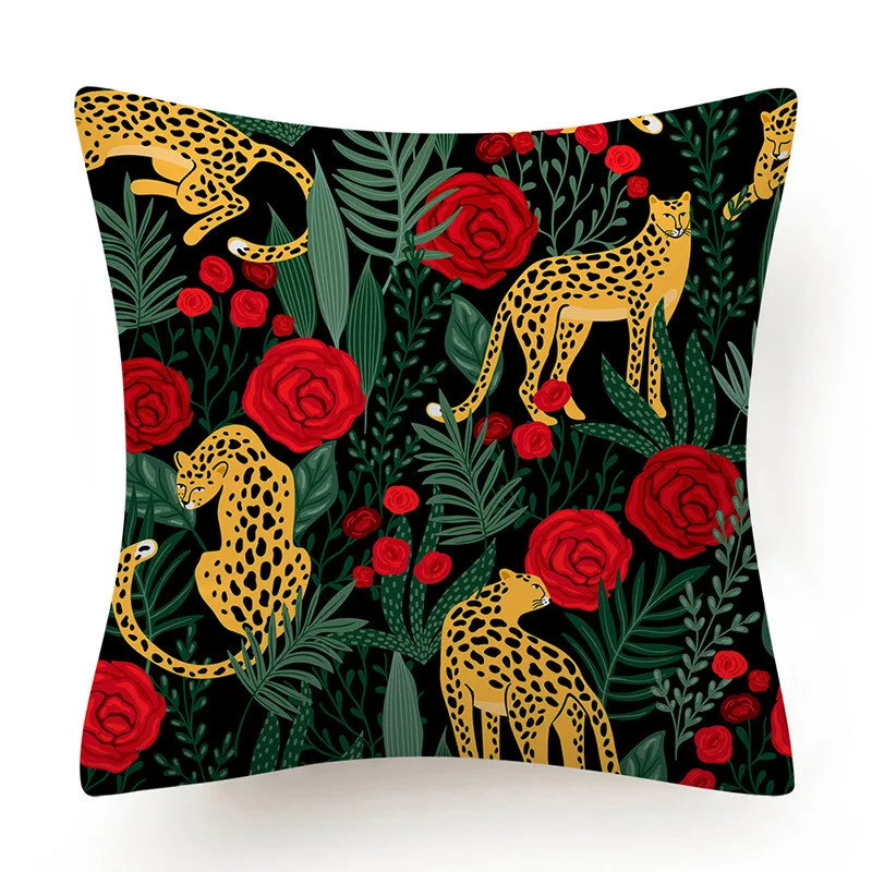 Tropical Jungle Cushion Cover 45x45 Polyester Tiger Leopard Printed Pillowcase Decorative Sofa Cushions Palm Leaf Pillowcover
