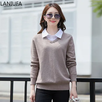 

Autumn Winter Casual Women Sweater Knitted Long Sleeve turndown collar Casual Loose Slim Office Sweaters Women Tops mujer P237