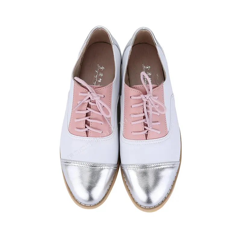 Brands Vintage Oxfords Brogue Shoes Handmade Female Shoes Genuine leather Big Woman Size 13 Oxford Flat Shoes