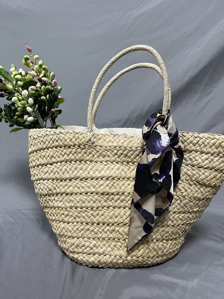 Large Straw Beach Bag with Woven Pattern for Summer 2021 