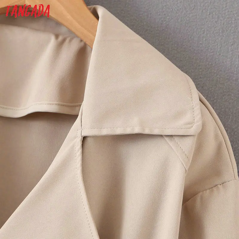 Tangada women solid trench coat elegant elastic waist pocket female khaki windbreaker outwear korean fashion SL71