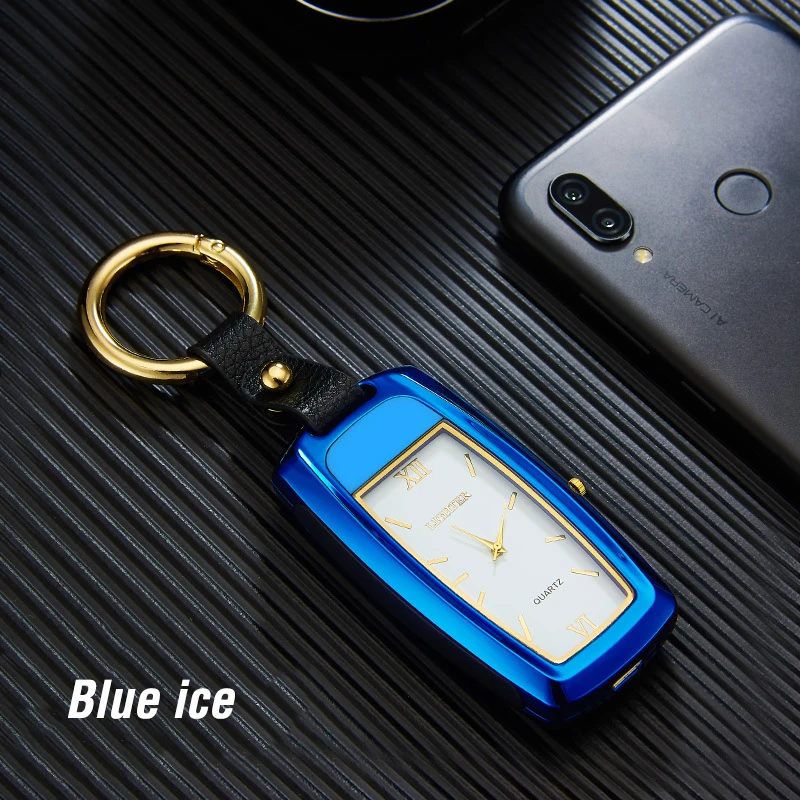 Blue Watch Многофункциональная usb зарядка сигаретная плазма дуговая зажигалка брелок светодиодный фонарик часы Электронная зажигалка электронная подарки - Цвет: Blue Watch