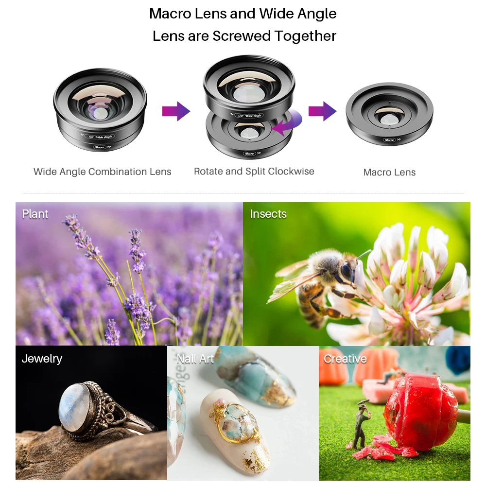 APEXEL 2 in 1 Lens 4K 120 Degree Super Wide Angle 10x lens macro photography iPhone Samsung xiaomi Realme All Cellphone wide angle conversion lens