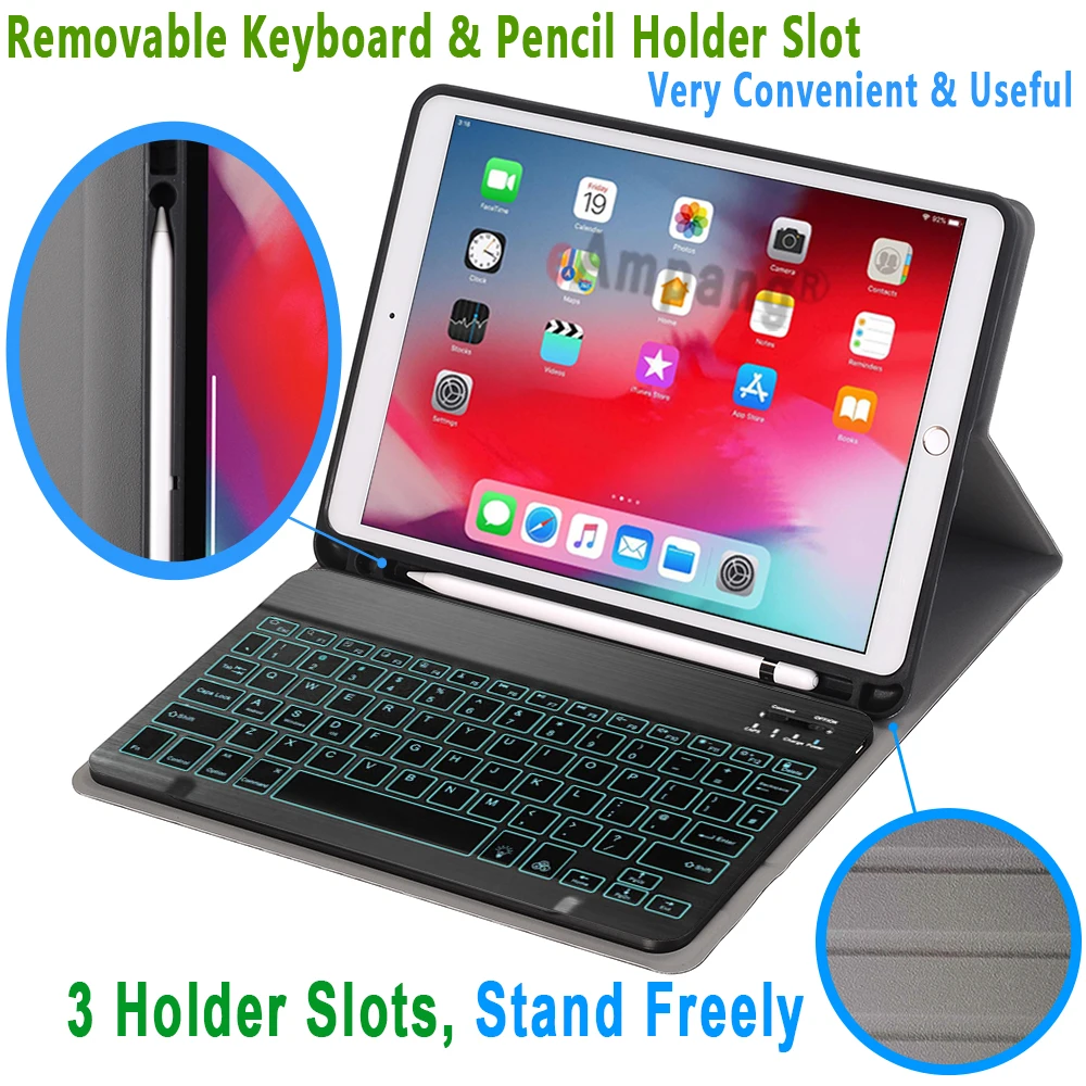 7 Colors Backlit Keyboard Case For Apple iPad 10.2 2019 7 7th Gen Generation A2200 A2198 A2232 Case