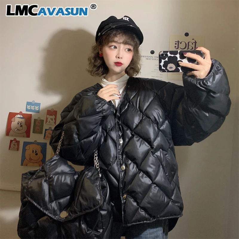 LMCAVASUN пальто из искусственной кожи зимняя куртка с капюшоном женские парки с хлопковой подкладкой толстое теплое пальто Европейская одежда пальто+ сумка