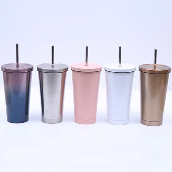 

500ML/800ML High Quality Straw Cup Stainless Steel Vacuum Flask Coffee Cup With Lid Drink Cup Outdoor Portable Water Cup