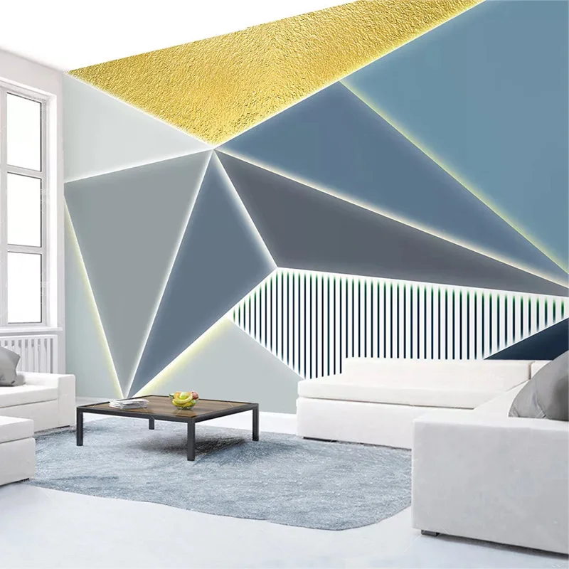 

Dropship Custom 3D Wall Mural Modern Simple 3D Geometric Polygon Golden Line Photo Wallpaper Study Creative Art Wall Papers