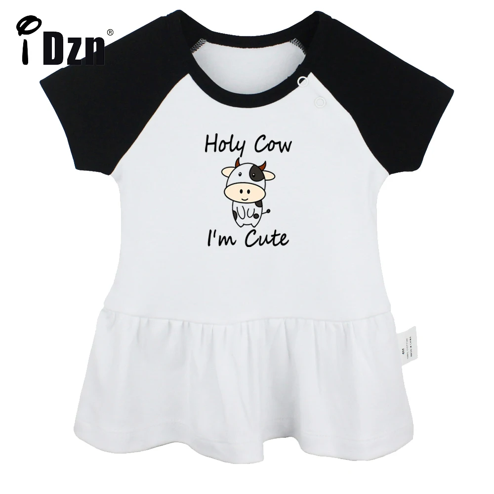 

iDzn Summer NEW Holy Cow I'm Cute Baby Girls Short Sleeve Dress Infant Funny Pleated Dress Soft Cotton Dresses Clothes