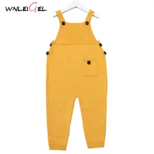 WLG/зимние детские модные однотонные вязаные комбинезоны Хлопковые Штаны на пуговицах для маленьких мальчиков и девочек детская свободная универсальная одежда
