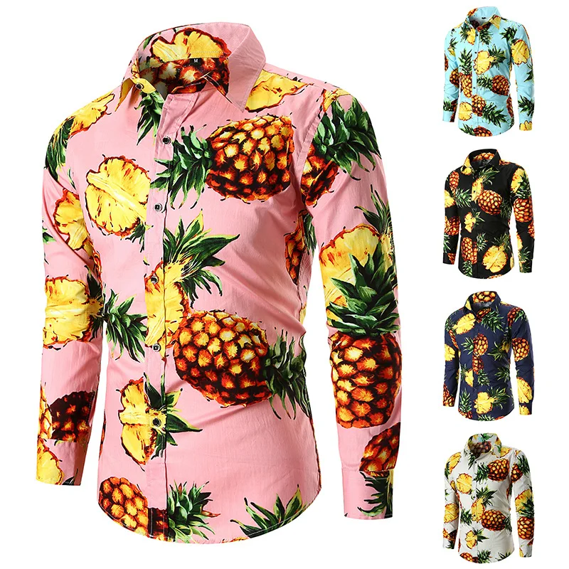 Fruit Printed Ouma New Style Autumn And Winter Long Sleeve Hot Sales Pineapple Printed Men Shirt photo