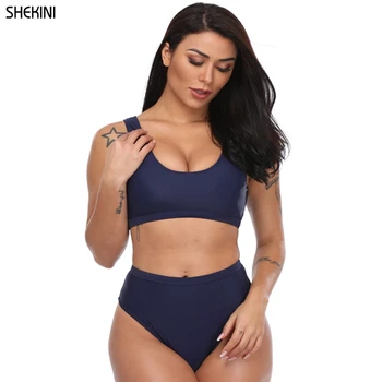 

SHEKINI Women's Sport Bikini Racerback Low Scoop Crop Top High Waiste Bottom Two Pieces Swimsuits Beach Bathing Suit Swimwear