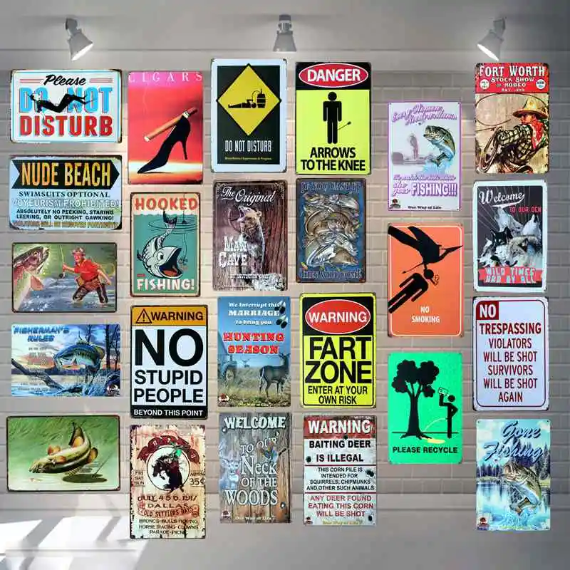 

Fishing Warning Sign Plaque Metal Vintage Animal Protection Tin Sign For Wall Poster Bar Art Home Decor Cuadros AA-176A