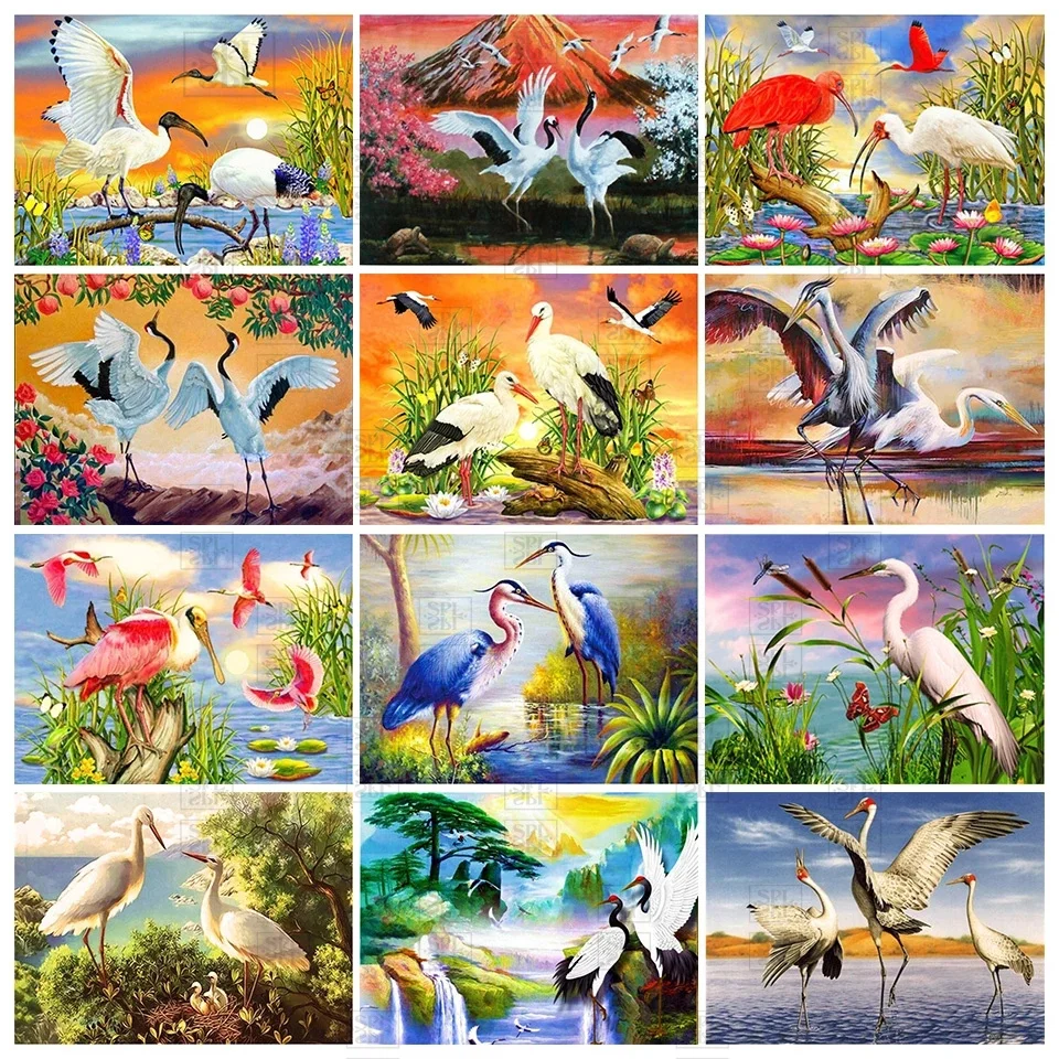 5D Diy Animal White Crane Diamond Painting Square Round Embroidery Set Mosaic Art Picture Home Decoration Gift | Дом и сад