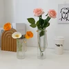 European Vertical Pattern Glass Hydroponic Vase with Metal Handle Simple Home Desktop Decoration Vase Desk Storage Bucket 4