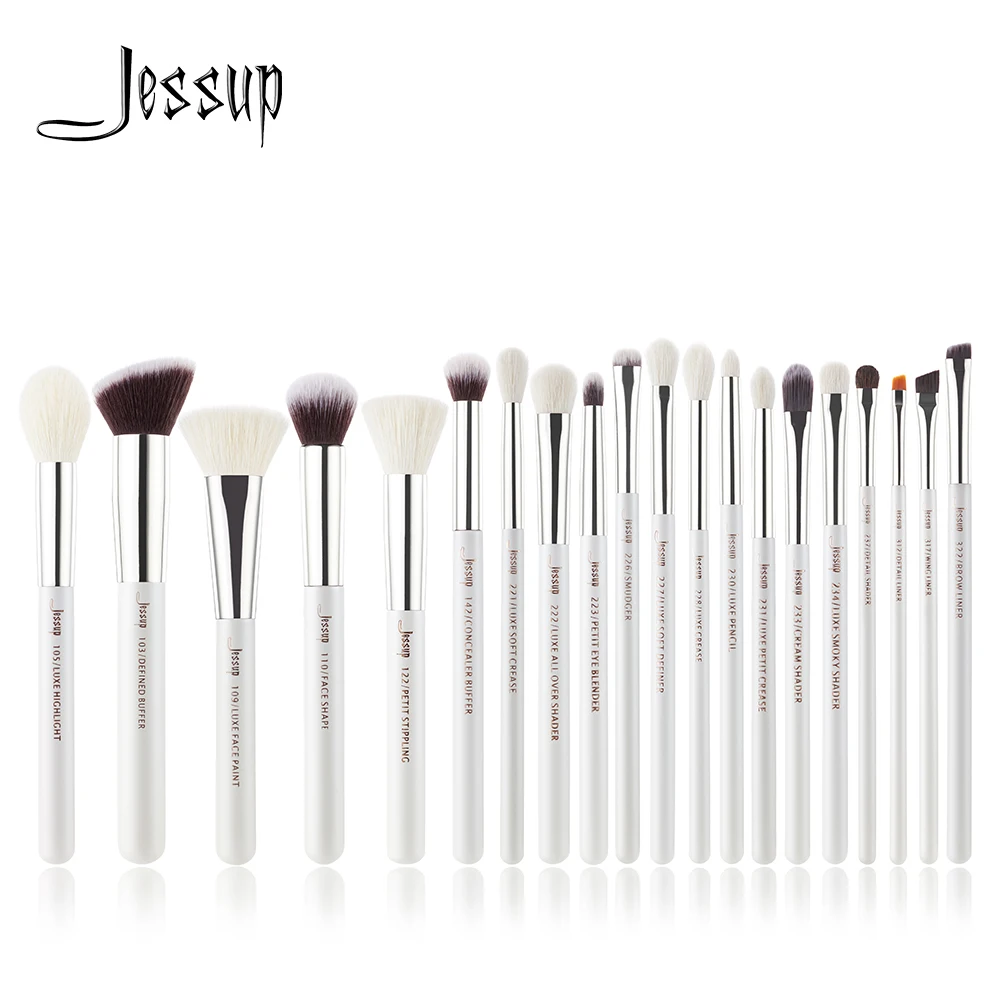 Kaufen Jessup Perle Weiß Silber Professionelle Make Up Pinsel Set Beauty tools Make up Pinsel Kosmetische kit Foundation Pulver Bleistift Farbe