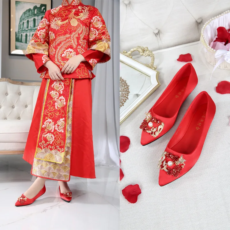 

Marriage Shoes Chinese Style Soft Large Size Flat Xiu Shoes Wedding Shoes Bridal Shoes Wedding Shoes Red Shoes Cheongsam Shoes 4