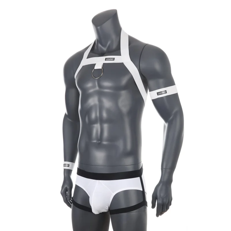 CLEVER-MENMODE Men Shoulder Strap Chest Harness Stage Dance Bondage Clubwear Erotic Tops Sexy Leg Ring Briefs Underwear Set