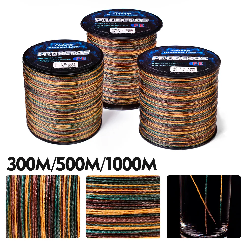 PROBERO 4&8 Braids Fishing Line 300-500-1000M Multifilament Weaves Line 10LB-100LB Wired PE Line for Bass Pike Fishing Tackle 3