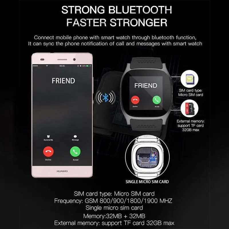  Studyset Bluetooth Smart Watch Phone Mate SIM FM Pedometer for Android IOS iPhone Samsung - 4000090815840