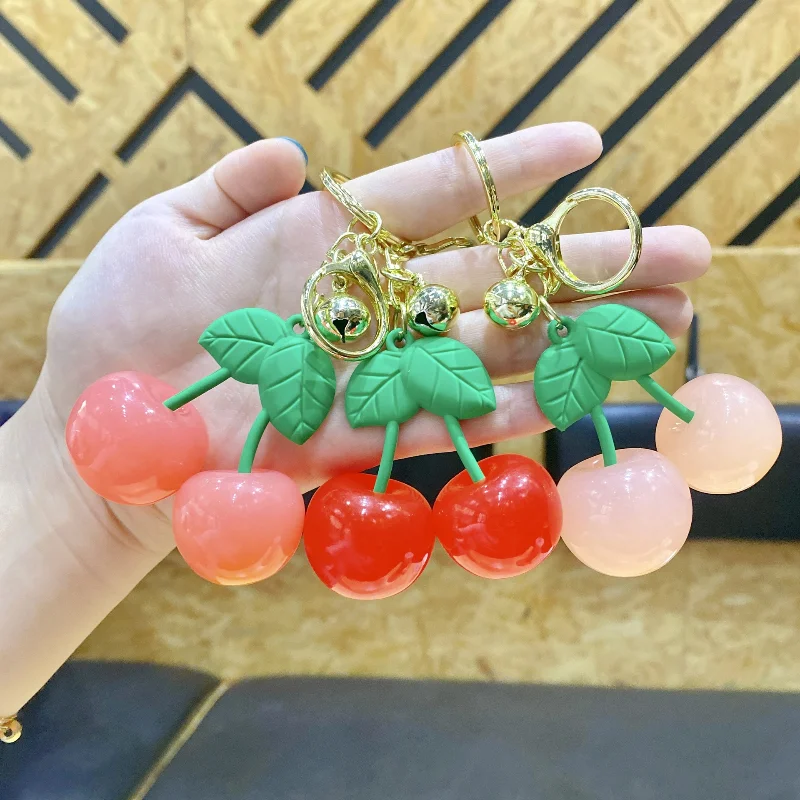 Cool Summer Cute Simulation Fruit Cherry Acrylic Couple Keychain Women Kids  Cute Backpack Pendant Car Key Chain Fashion Jewelry