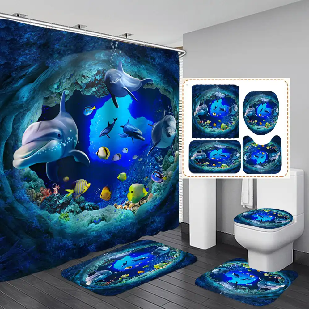 3D Underwater World Dolphin Shower Curtain 3D Printing Shower 70.8 "* 70.8" UK