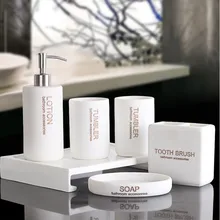 Смоляные Простые Модные белые аксессуары для ванной комнаты Набор стиральных костюмов бутылка для полоскания рта чашка мыло зубная щетка держатель предметы домашнего обихода